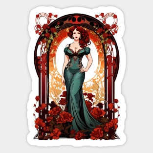 Beautiful Victorian woman retro vintage floral design Sticker